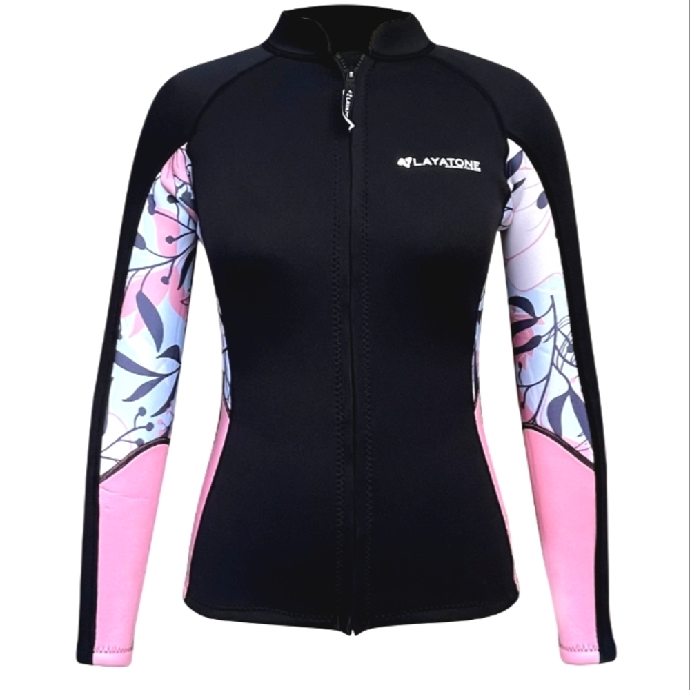 LAYATONE WOMEN'S BLACK AND PINK ZIPPER FRONT WETSUIT DIVING JACKET SIZE XS NWOT